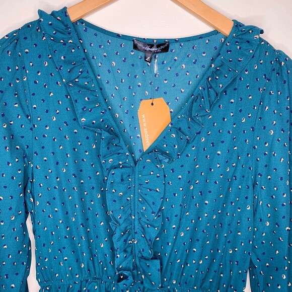 Andree by Unit long sleeve tiered dress teal green printed size large - Picture 7 of 12